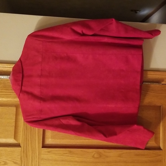 NWT Studio Works Petite 10P Faux Suede Zip Up Romanov Red Shirt Jacket Blazer - Picture 5 of 6